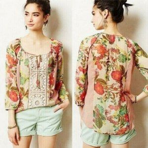 Anthropologie Meadow Rue "Roselle" Floral Crochet Peasant Blouse
